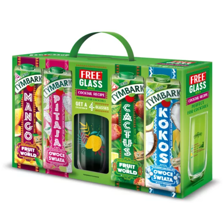 Tymbark Drink 1L 4-PACK + GLASS x 1