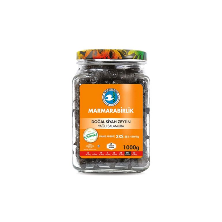 Marmarabirlik Svarte Oliven Glass Yagli Salamura Lux 3XS 1000g X 6