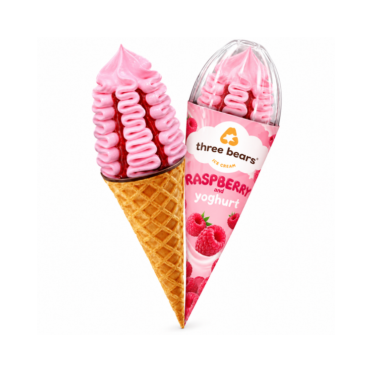 3 Medvedja Raspberry Yogurt Ice Cream Cone 12% Fat 150g X