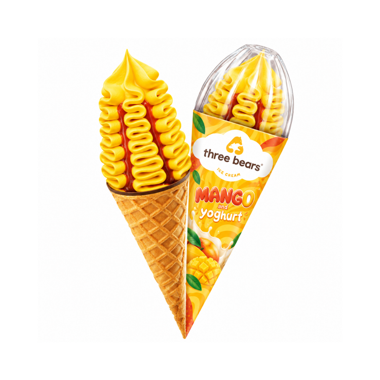3 Medvedja Mango Yogurt Ice Cream Cone 12% Fat 150g X 18