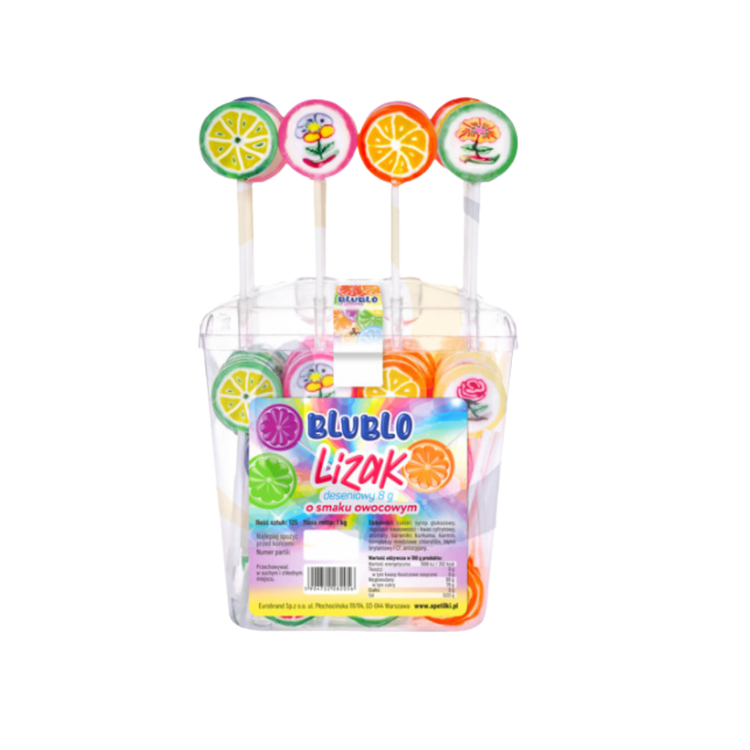 Eurobrand Blublo Patterned Fruit Lollipop 8G x 125