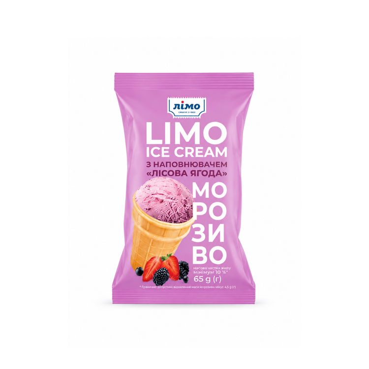 Limo Ice Cream with Wild Berries in a Waffle Cone 65g X 30