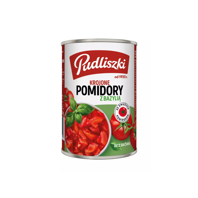 Pudliszki Chopped Skinned Tomatos Basil 400g X 12