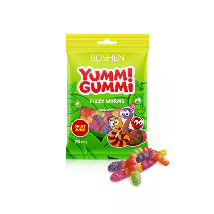 Roshen Yummi Gummi Fizzy Worms 70g X 22