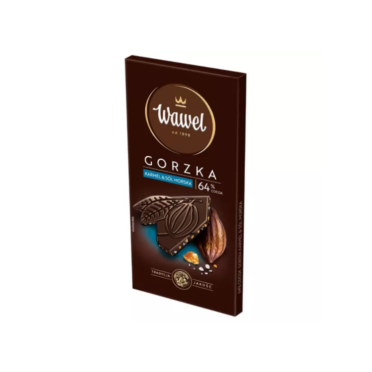 Wawel Caramel & Sea Salt 64% Cocoa Dark Chocolate 100g x 16
